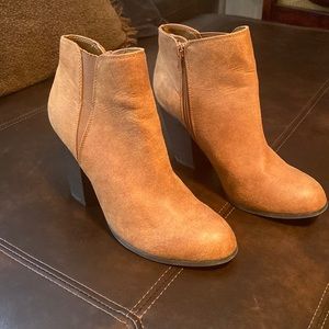 Tan Booties with Wooden Heel